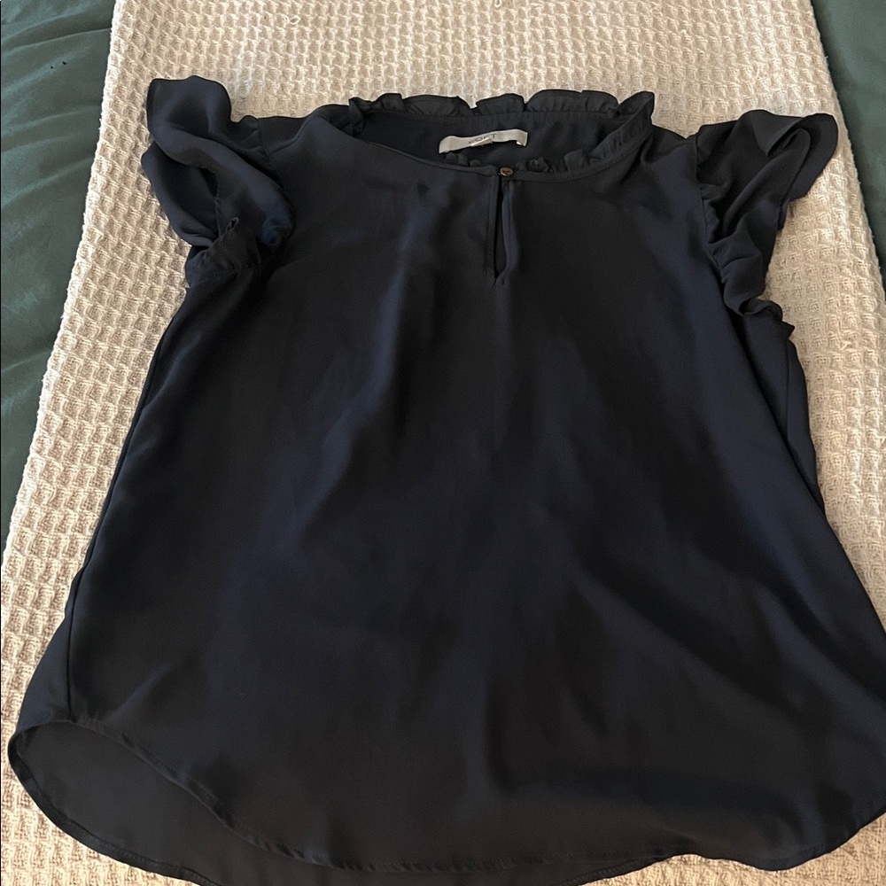 LOFT Ruffled Navy Blouse